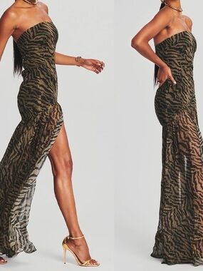 New KATIA RAE ' Animal-Print Strapless Ruched Gown